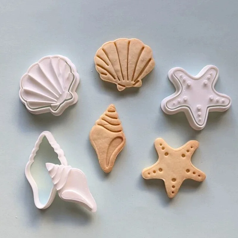 DIY Ocean Animals Cookie Cutters With Plunger Stamp Plastic Baking Mold Fish Whale Starfish Turtle And More Shape Biscuit Molds cookie cutter cookie mould