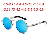 Retro Punk Spring Leg Round Sunglasses Men Polarized Metal Myopia Lens Prescription Sun Glasses Women 0 -0.5 -0.75 To -6.0 1