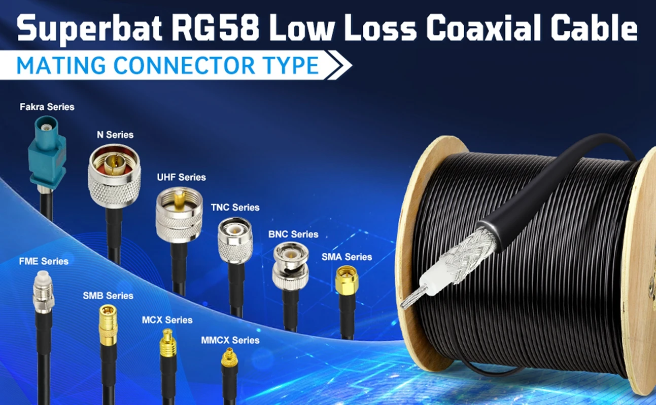 Black RG58 RF Coaxial Cable Connector Adapter 50 Feet