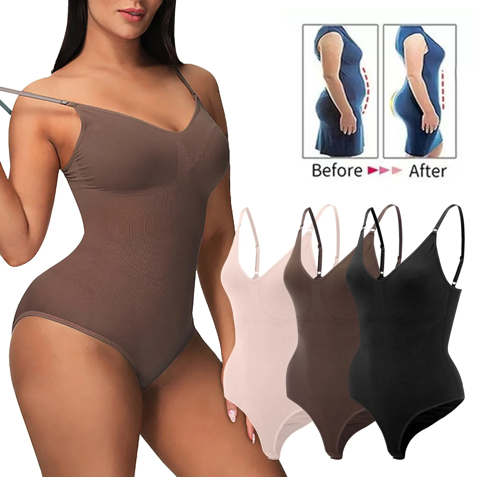 Seamless Sculpt Shapewear Bodysuit Women Tummy Control Butt Lifter Body  Shaper Invisible Under Dress Slim Strap