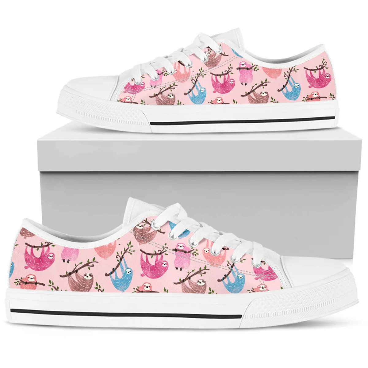 Pink Cartoon Sloth Design Brand Designer Canvas Sneakers Light Breathable Flat Shoes For Women Student Daily Shoes