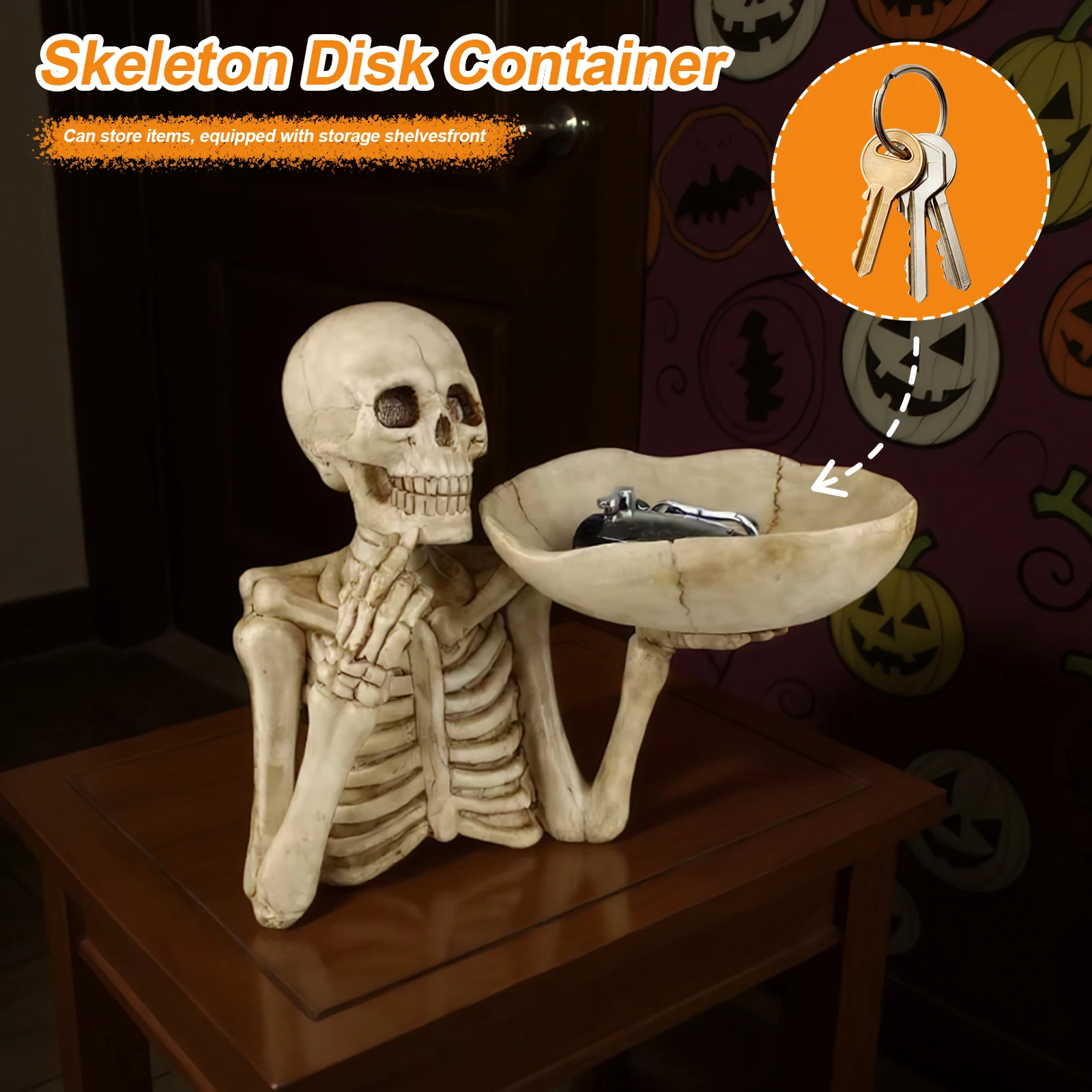 Halloween Skeleton Snack Storage Tray Resin Candy Holder Punk Food Display Bowl for Home Tabletop Party Bar Tray