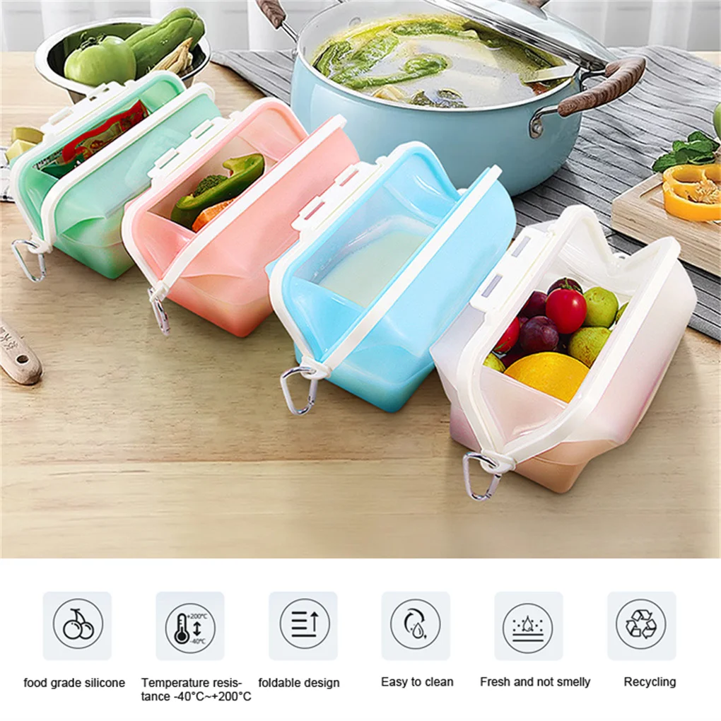 Silicone Collapsible Food Storage Bag Snack Container Vegetable Microwave  Heating Lunch Pouch Organizer Home Blue - AliExpress