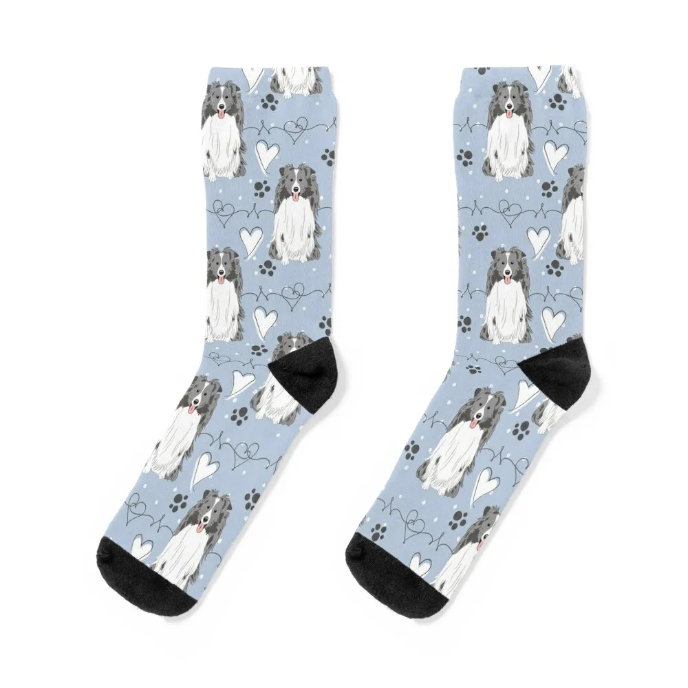 

LOVE Blue Sheltie Dog Shetland Sheepdog Socks hiphop bright garter Men Socks Women's