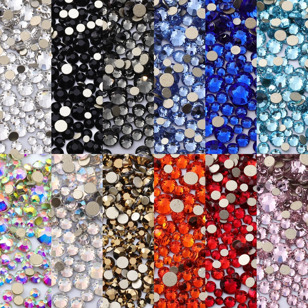 1440pcs Mix Size SS3-SS20 Glass Flat Back Rhinestone Glitter Metal ...