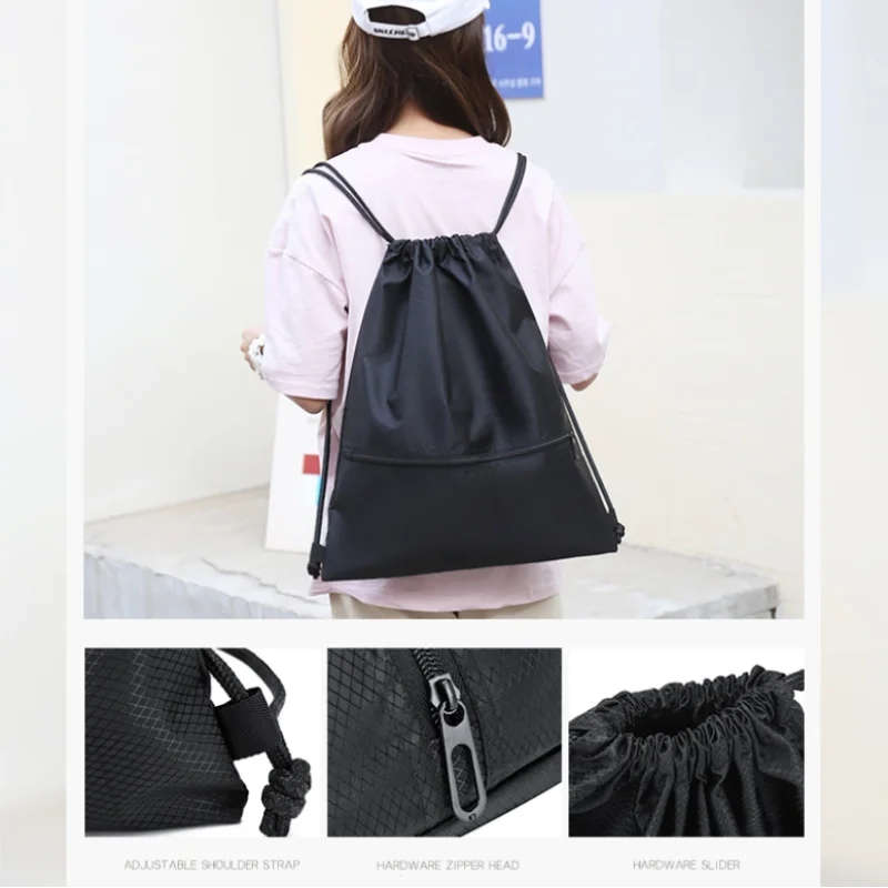 Lightweight Drawstring Backpack for Men and Women Sports Fitness Backpack Outdoor Leisure Backpack Zipper Bag