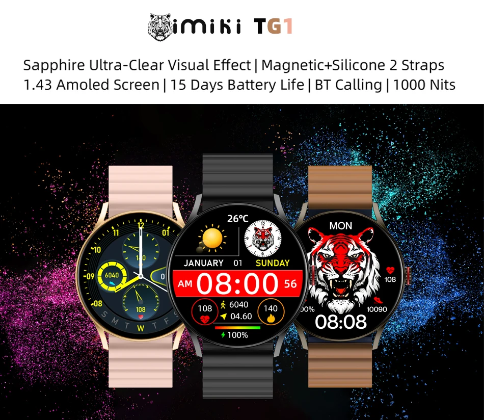 Orologio intelligente IMIKI TG1 - con display AMOLED e luminosità 1000 nit