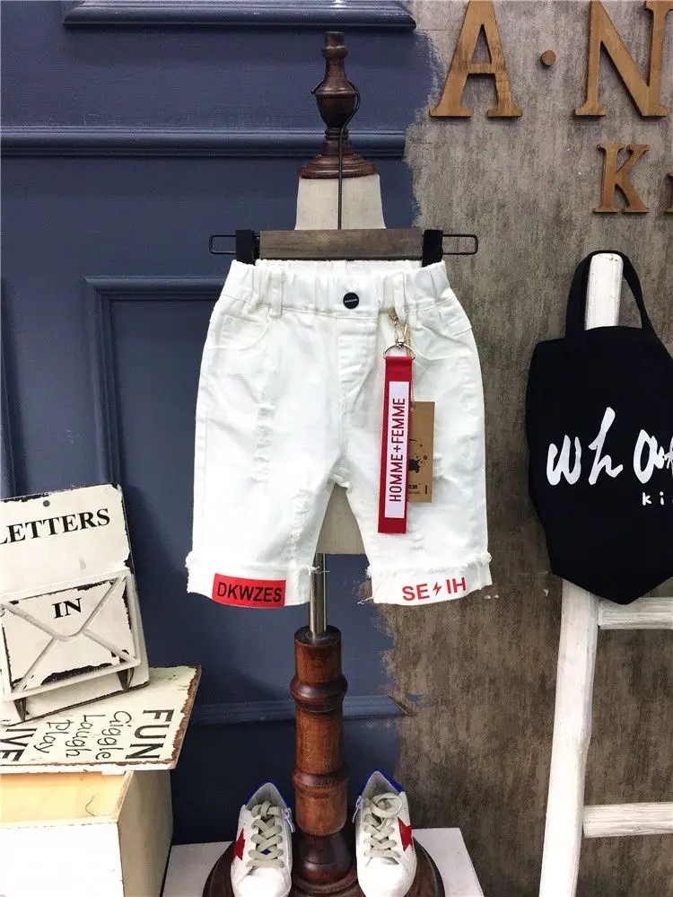 Boys Denim Shorts Korean Version Children Clothing Jeans Perforated Five Quarter Pants
