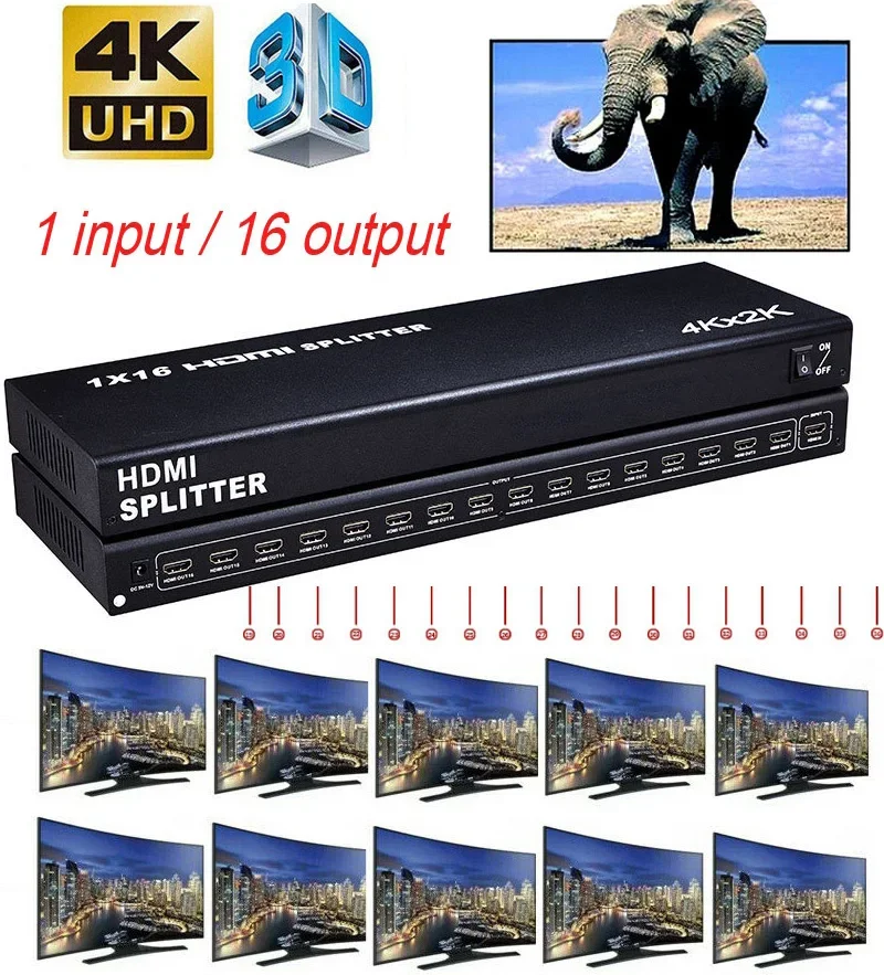 4k-1x16-hdmi-splitter-multi-screen-splitter-video-converter-1x10-4-6-8-10-12-16-out-for-ps3-ps4-camera-laptop-pc-to-tv-monitor