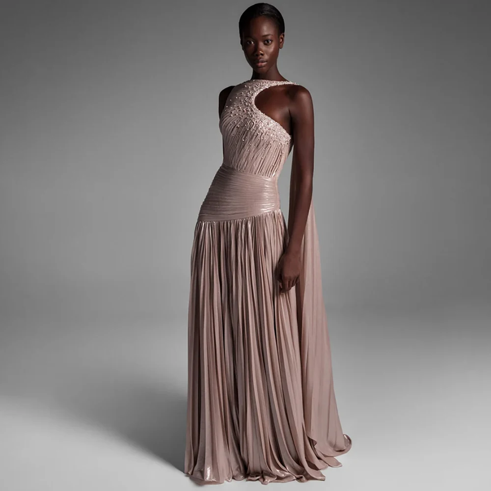 Robe de soirée personnalisée, élégante, à une épaule, sans manches, robes de célébrités, scintillantes, perles de cristal, Vestido De Festa