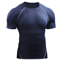 Men's Athletic Compression T-Shirt - Summer Quick Dry Sportswear - XXXL(90-100kg) (Navy)