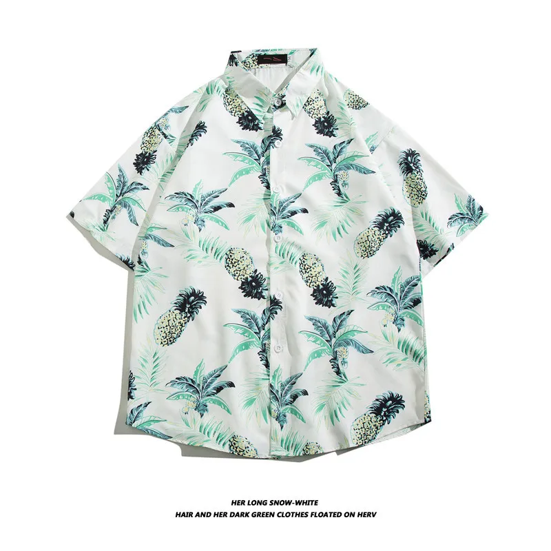 New Hawaiian Ice Silk Men's Printed Short Sleeved Shirt Korean Edition Couple Wear High Quality Lightweight Loose Shirt Coat