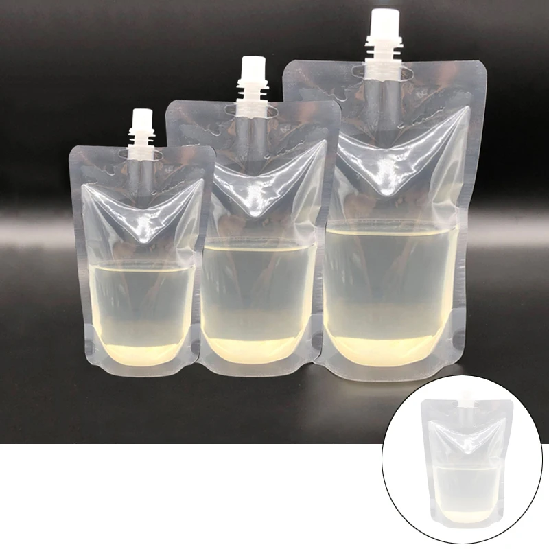 Pochettes à bec de voyage pour boissons de 100ml à 500ml, sacs en plastique transparents, stockage de jus scellé, poche Portable pour boissons glacées