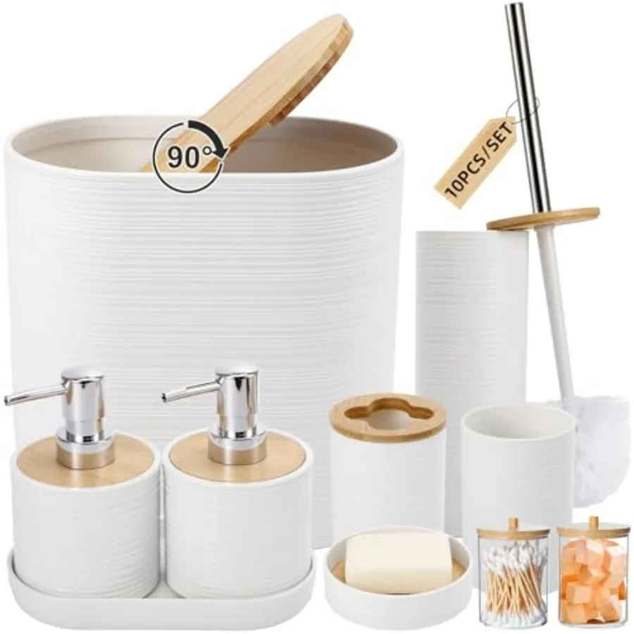 Elegant White Bathroom Accessories Set with Trash Can