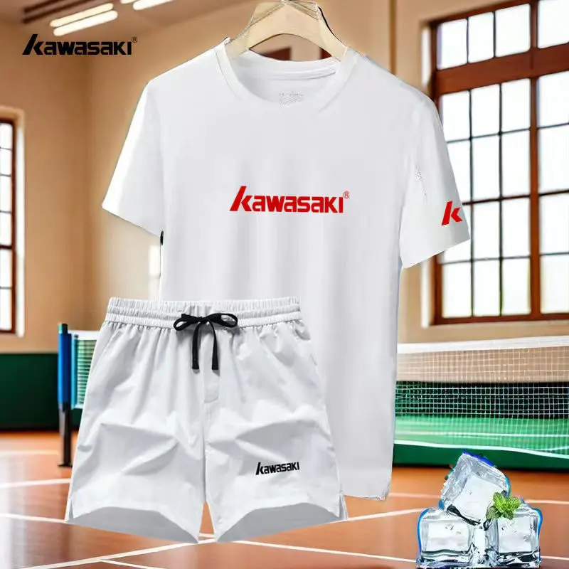 New Badminton Men's and Women's Short-sleeved Running Sports T-shirt Set, Competition Breathable Training Sportswear Shorts