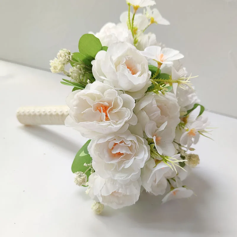 Bridal Bridesmaid Wedding Bouquet White Silk Flowers Roses Artificial Bride  Boutonniere Pins Mariage Bouquet Wedding Accessories - AliExpress