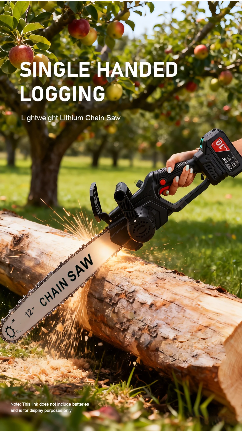 12 Inch Cordless Chainsaw Electric Chain Saw Portable Handheld Wood Cutting Saw