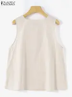ZANZEA Summer Tanks Tops Women Square Neck Sleeveless Blouse Elegant Cotton Shirt Casual Solid Holiday Beach Blusas Female Tunic - Image 5