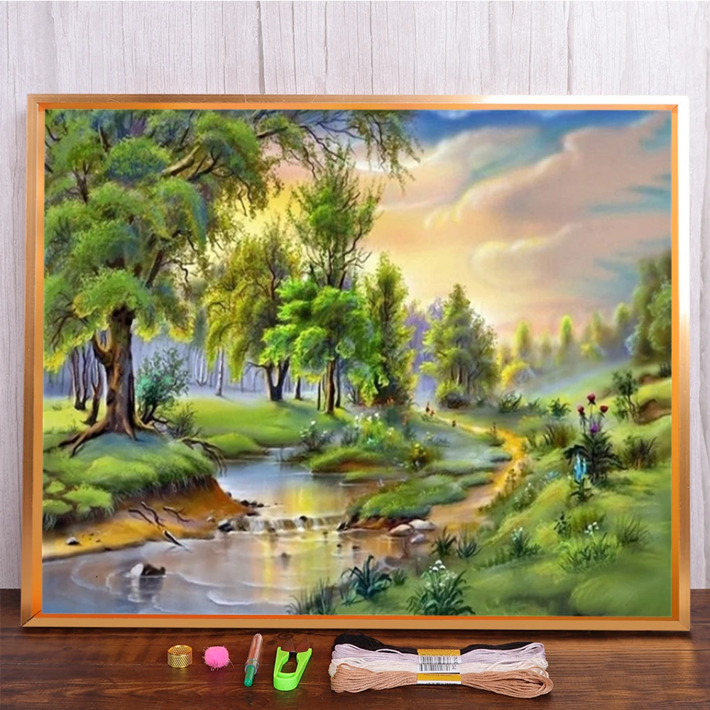 Meian Landschaft Grüner Baum Kreuzstich Komplettset DIY Stickset Malerei Handarbeit Handarbeit Handwerk Schmuck Home Decor – Detail 20