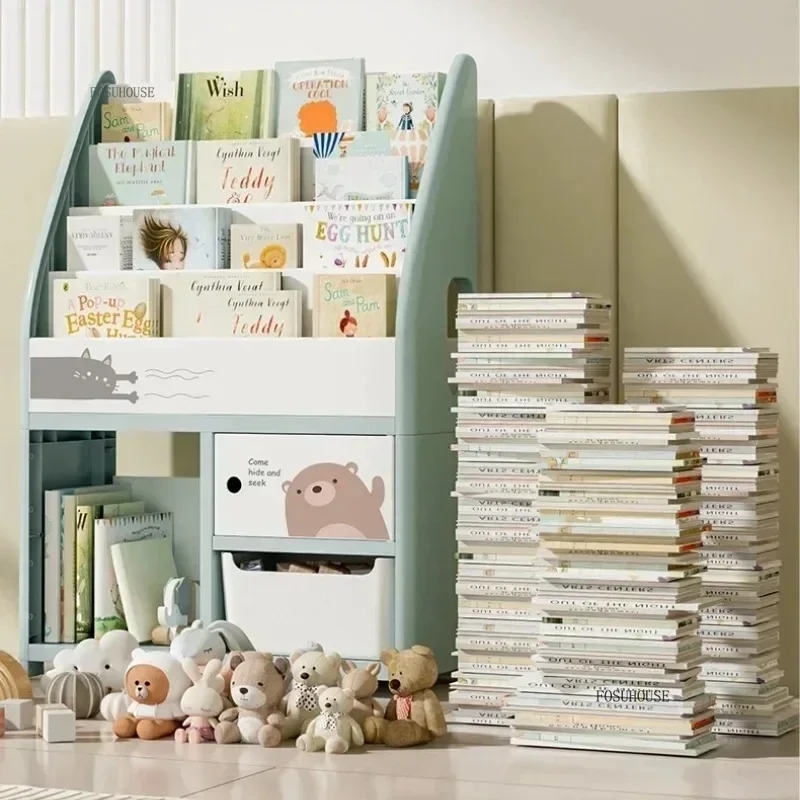 Cute Home Organizer Bookshelf Children's Bookcase PP Plastic Baby Books Toys Storage Cabinets Floor Standing Bookshelves k