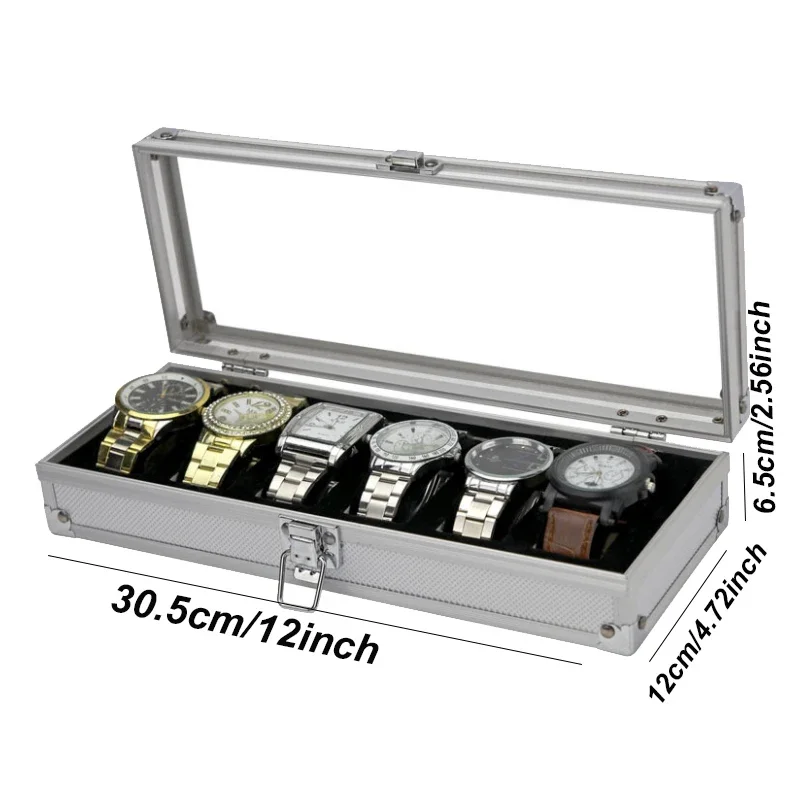 Deluxe Metallic Aluminum Watch Storage Box - Shatter-Resistant with Multiple Slots