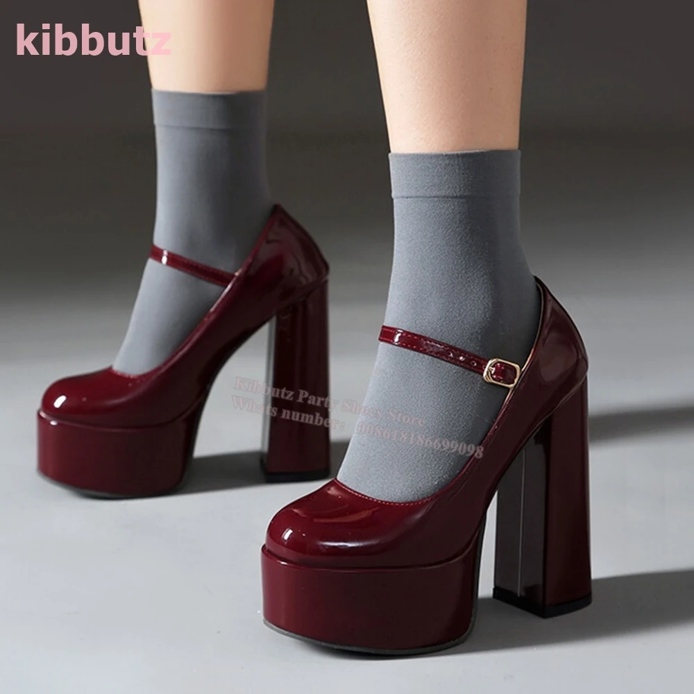Mary Jane Pump Shoes Platform Patent Leather Pointed Toe Square Heels Solid Color Fashion Elegant Sexy Elegant Women Shoes New