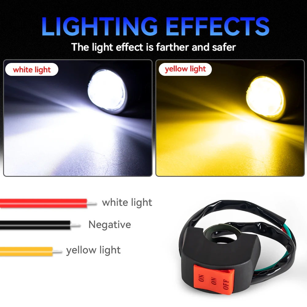 Motorcycle Headlight Led Spotlight Mini Driving Light 12V Hi/Lo Dual Color ATV Scooter Auxiliary