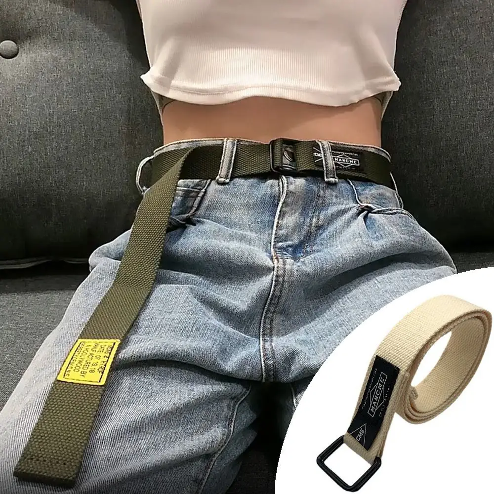 Frauen Mann Nylon geflochtene Leinwand Doppel ring schwarze Schnalle einfache vielseitige Jeans Student Trend Gürtel Cargo hose Bund