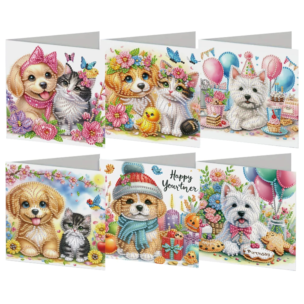 6Pcs Ballet Animals Faith Diamond Birthday Blessing Card Rinestone Embroidery Arts Craft Cards Kit Birthday Gift for Friend