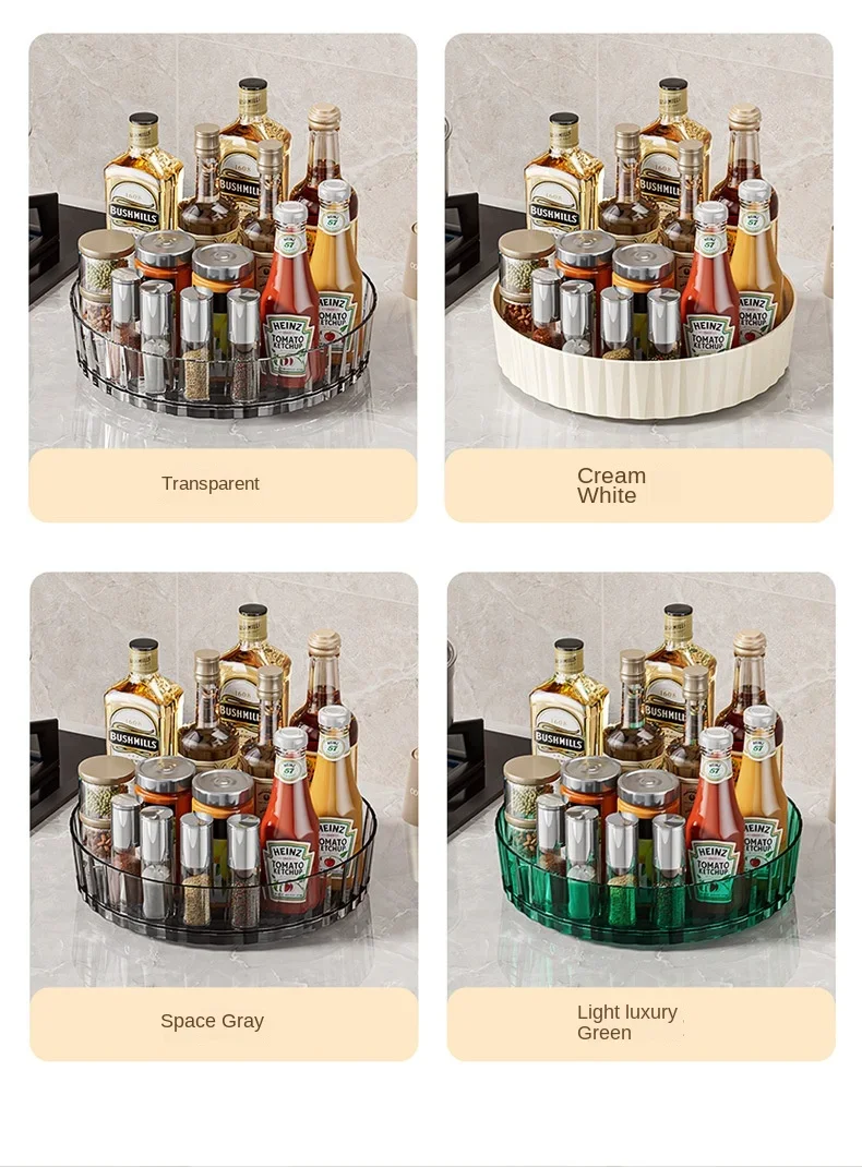 360 Rotating Seasoning Storage Tray Multifunction Pantry Cabinet Turntable For Cosmetics Bathroom Storage Box Kitchen Organizer