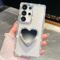 Luxury Love Heart Mirror Diamond Bling Holder Phone Case - Galaxy A07 (Transparent)