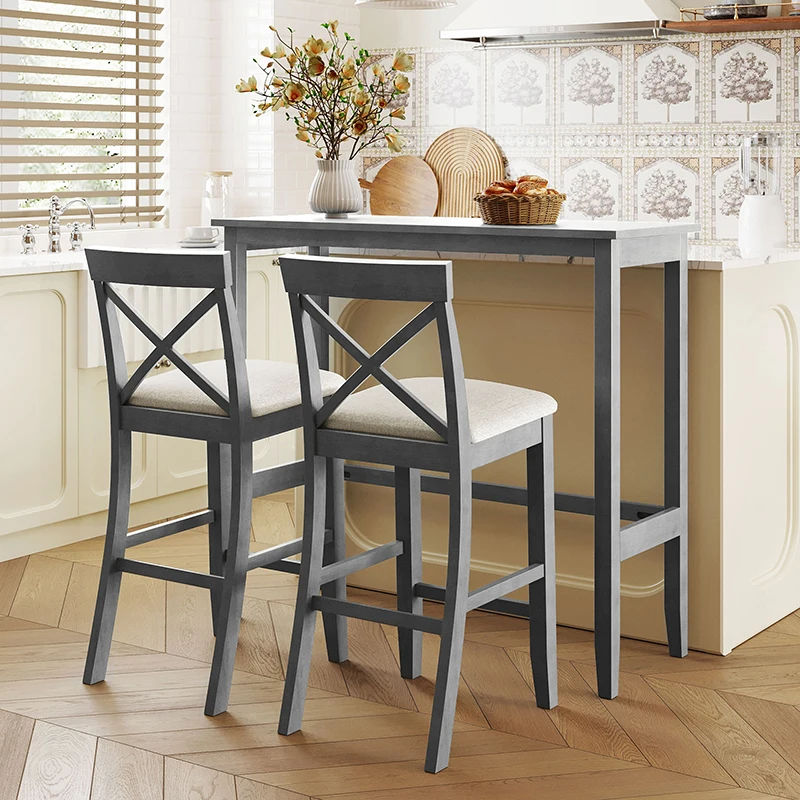 TOPMAX Farmhouse 48"Rectangular Wood Bar Height Dining Set Kitchen Breakfast Nook with 2 Chairs for Small Places,Gray WL