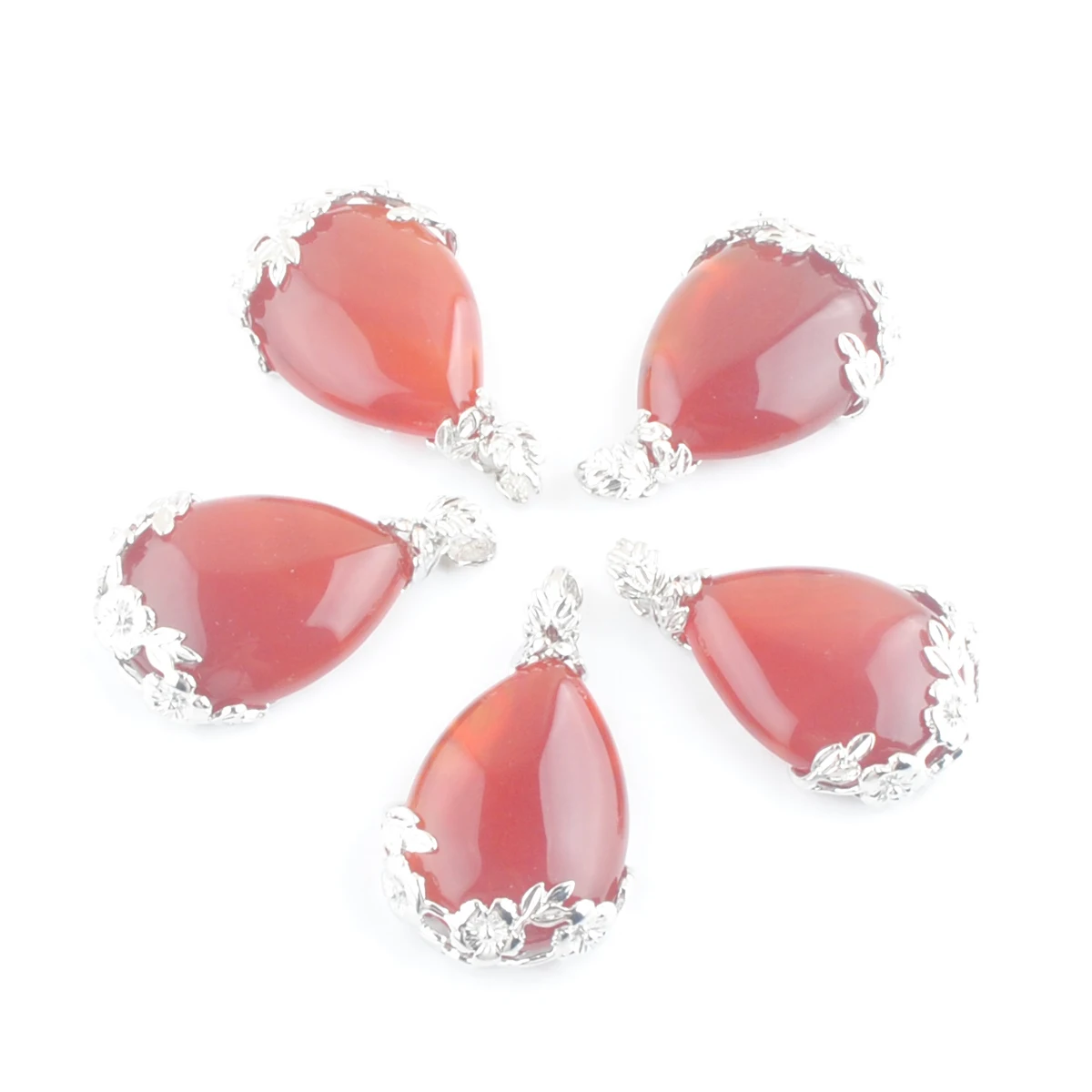 

5Pcs Natural Red Agate Stone Flower Water Drop Pendant Charm Women Reiki Chakra Fashion Jewelry AN3468