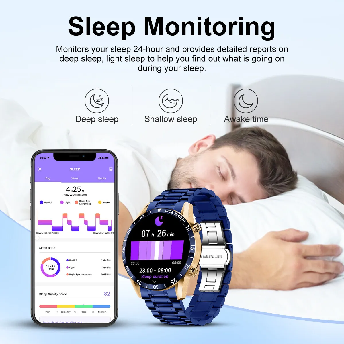 LIGE 2026 New Blue Smart Watch Bluetooth Call Heart Rate Sleep Monitor Sport Fitness Tracker IP67 Waterproof Steel Smart Watches