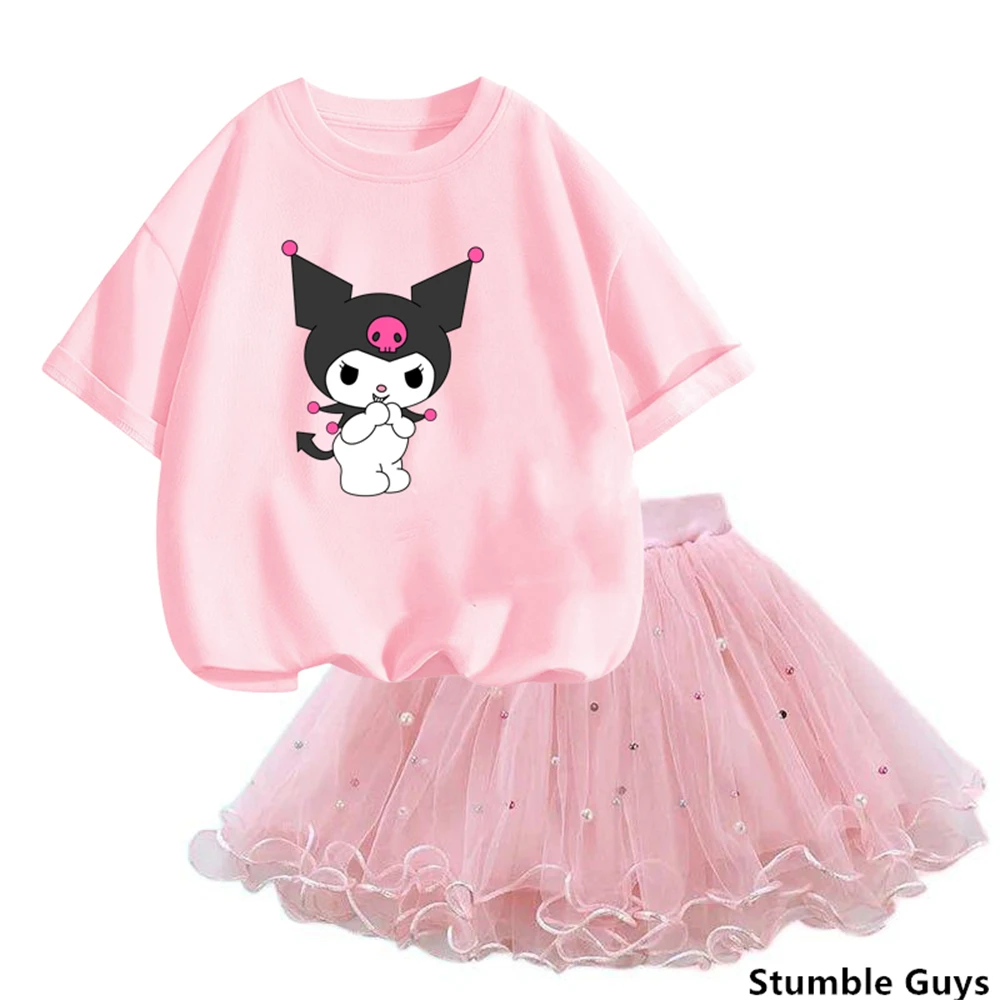 

Summer Girls Outfits Cute cartoon kuromi Print T-shirt and Tutu Skirt Set for Princess Clothes Suit Children Party Clothing