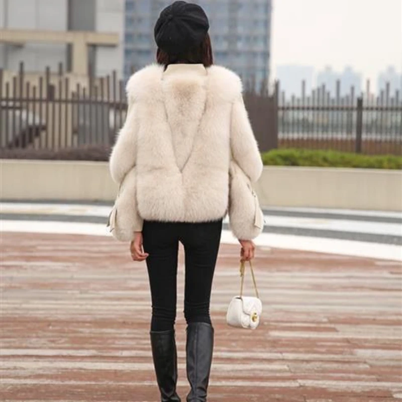 Fur Patchwork Leather Jacket Women Bomber Motorcycle Jacket Long Sleeve Outerwear Warm Faux Fur Coat Luxury Brand Women Clothing