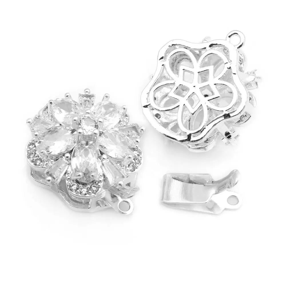 4 juegos de collares de flores de latón y circonio de Color dorado de 18K, cierres de conexión, suministros de joyería Diy de alta calidad - details 12