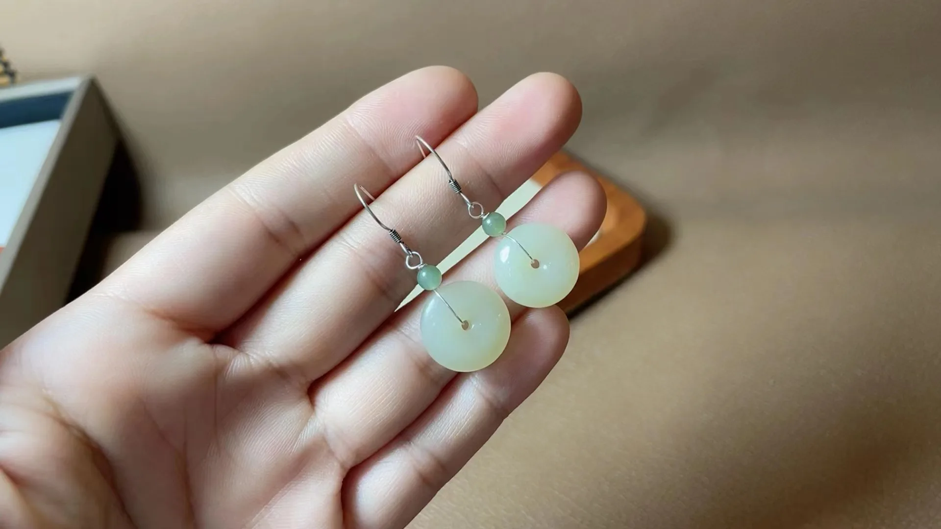 

Natural 925 sterling silver inlaid hetian jade Ping An buckle retro temperament earrings jewelry simple individuality for women