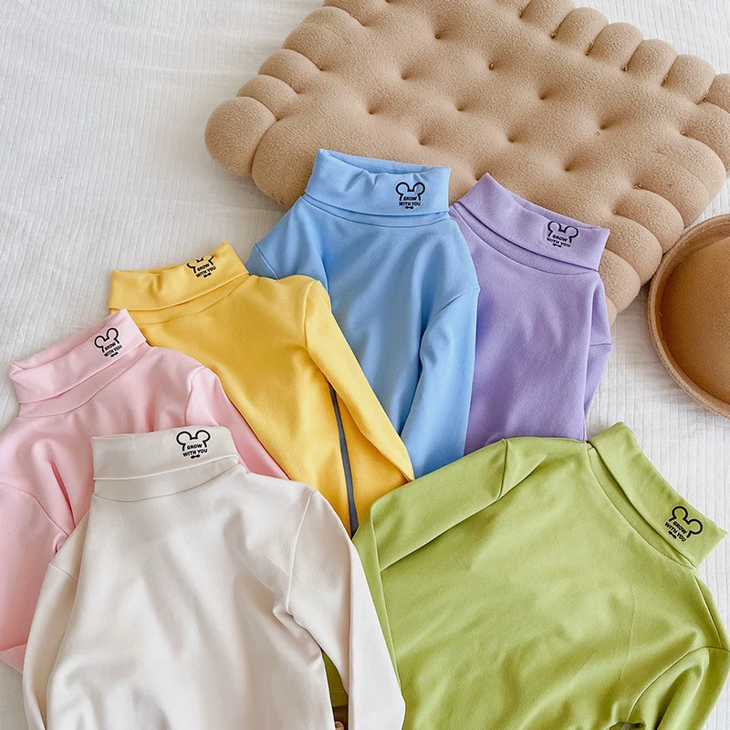 Children's Turtleneck Long-Sleeved Pullover T Shirts Kids Boys Girls