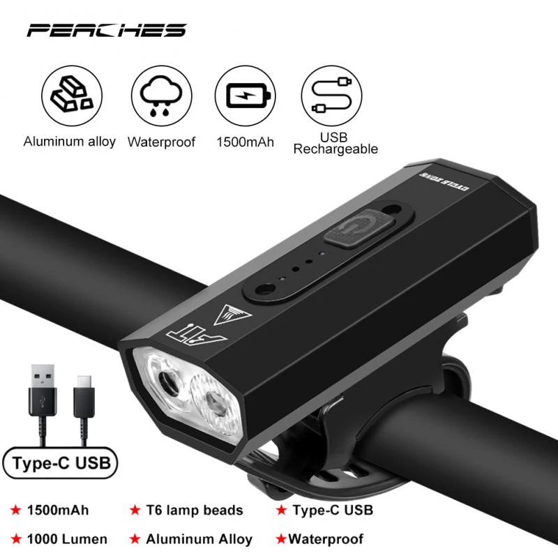 T6 1000 Lumen Led Bike Light Front Typec Usb Rechargeable Lamp Cycling