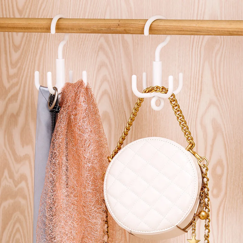 Multifunctional Punch Free 4-Claw Rotating Plastic Hook, Rotation Coat Hanger, Belt Organizer, Scarf Storage Rack