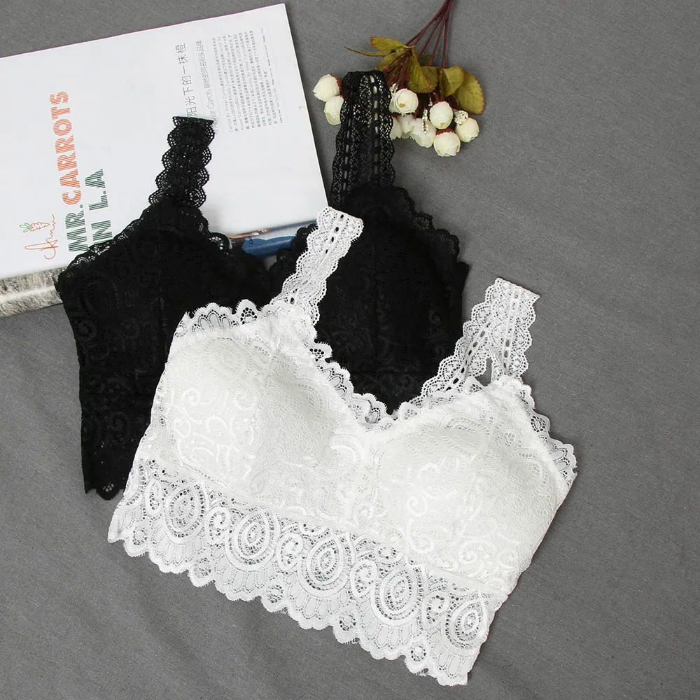 Women Lace Crochet Padded Bra Tank Top Front View