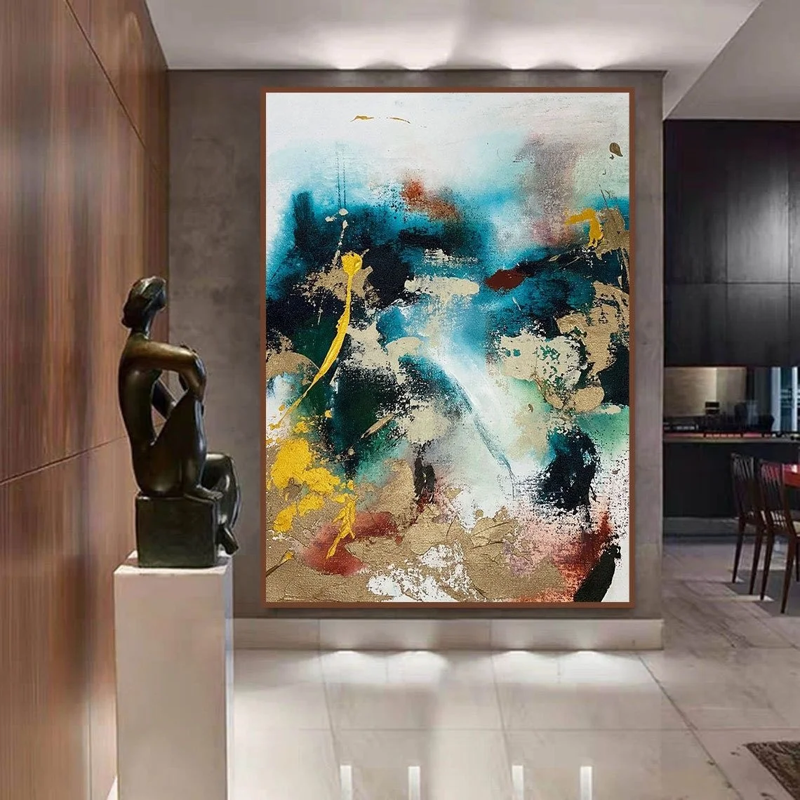 100% Hand-Painted Modern Gold Foil Abstract Oil Painting Scenery-Based Home Decoration with Canvas Support