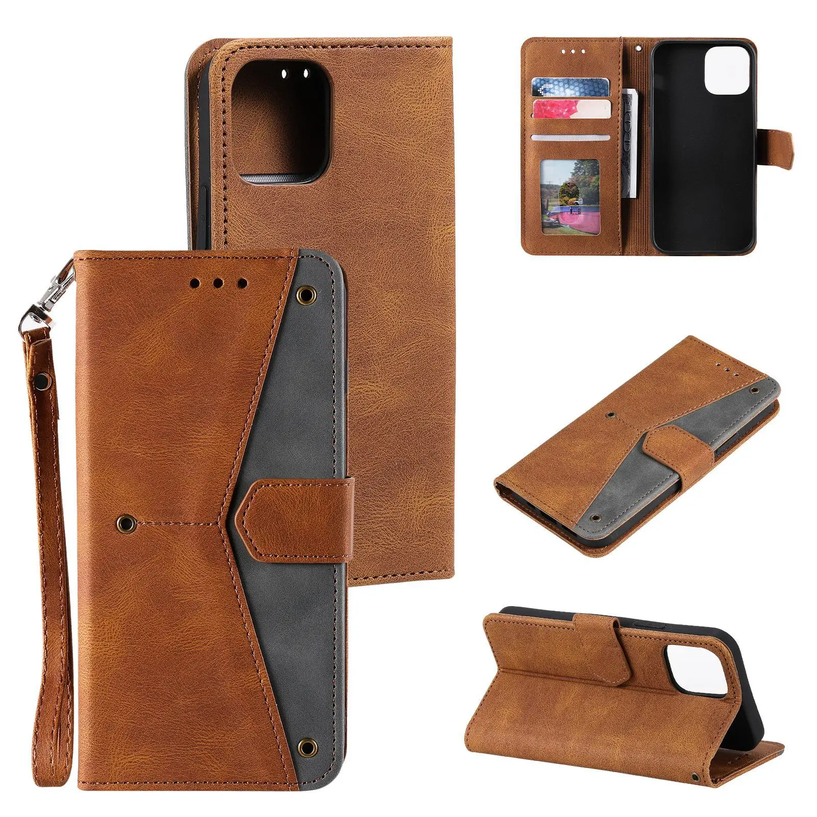 Luxury Leather Handbag Wallet Case with Lanyard and 3 Card Slots, Book Flip Cover Design