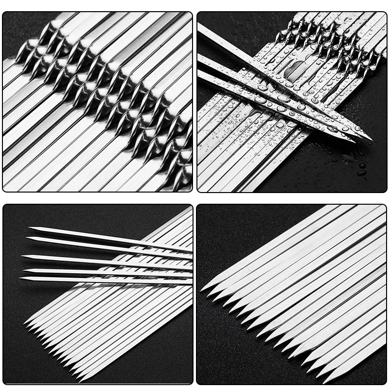 5/10Pcs Stainless Steel Barbecue Skewer Reusable BBQ Skewers Kebab Iron Stick For Outdoor Camping Picnic Tools Cooking Tools