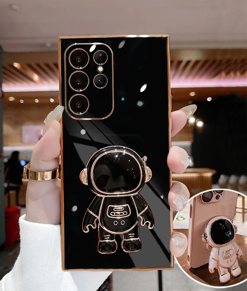 Astronaut Ständer Halter Fall für Samsung Galaxy S23 S22 S21 Ultra Plus Luxus Überzug Silikon Abdeckung A52 A53 A54 A34 a32 A13 A14_voghion.com