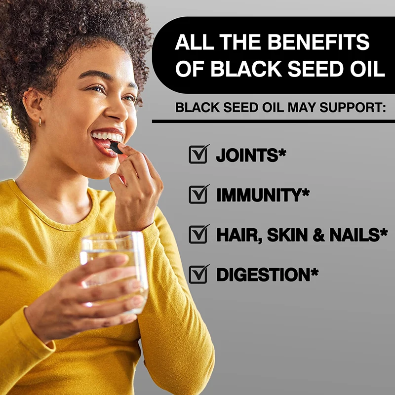 Black Seed Oil Supports Immune Joint Digestive Hair Skin Health Non-GMO Gluten Free black seed oil capsules