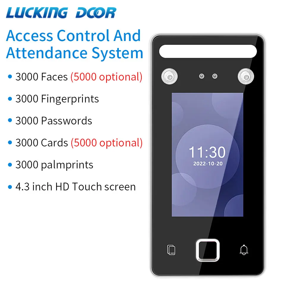 4.3inch Biometric Face Identification Access Control Attendance Machine Live Detection WDR Binocular Camera TCP/IP Free Software