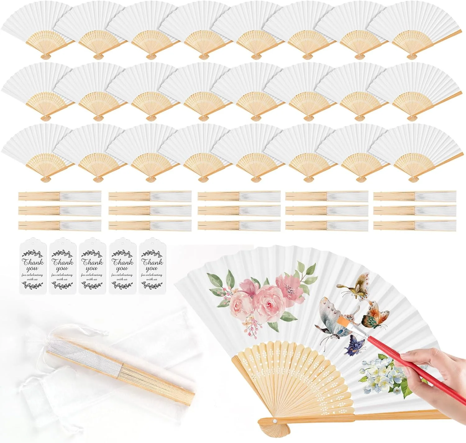 Bamboo Folding Hand Fans - Personalized Paper Fans for Wedding Party Decor