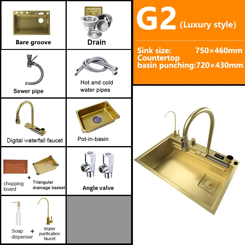 Lavello Cucina Acciaio Inox A Cascata Con Rubinetto Estraibile - Vasca Singola, Rivestimento Nano, Accessori Inclusi - Foto 2